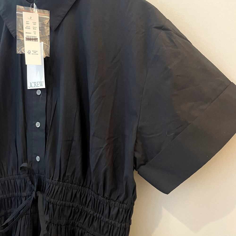 J.Crew Elena Shirtdress Cotton Poplin Midi Short Sleeves Vacation BY832 Black 6 - Picture 3 of 16